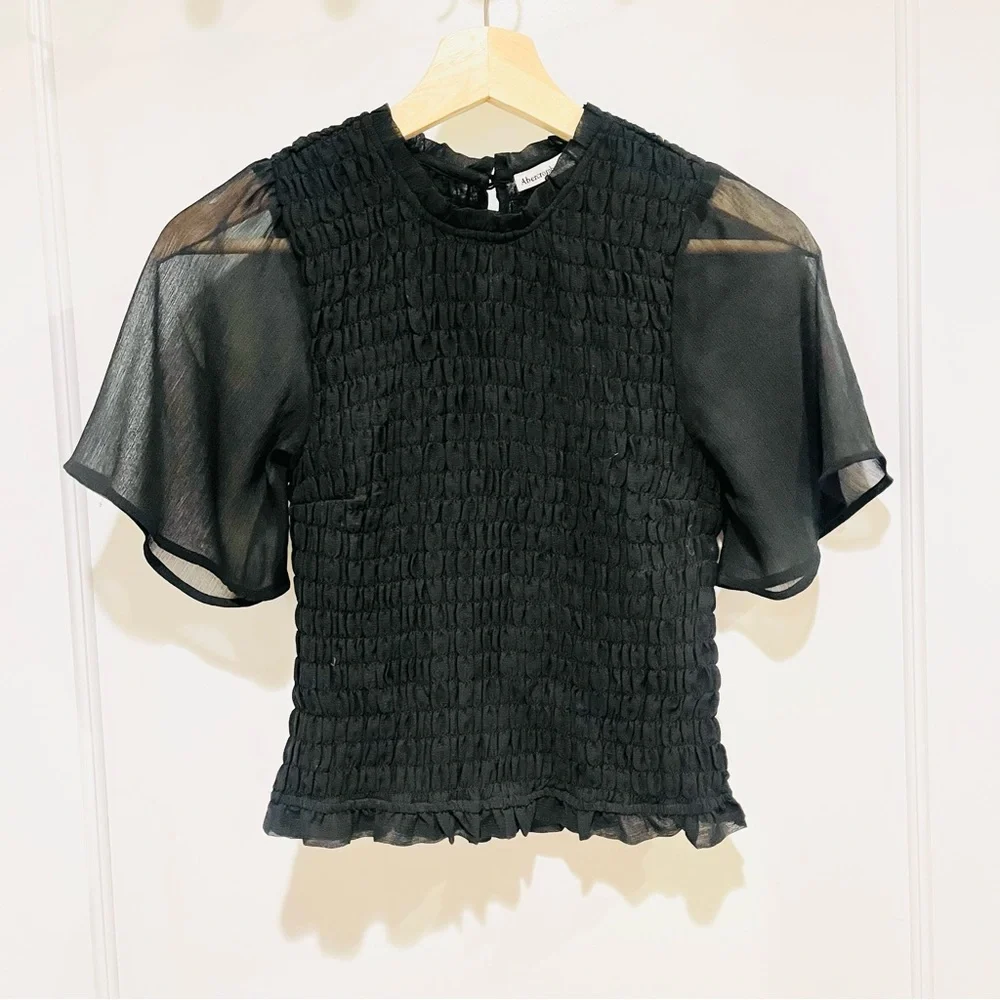 Abercrombie & Fitch Puff Sleeve Smocked Top Black XS